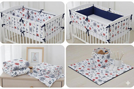 Denizci Temalı Çapa & Dümen Desenli Pamuklu Nevresimlik Kumaş 100*240 cm  Metrelik Çarşaf Yastık Ev Tekstil Kumaşı