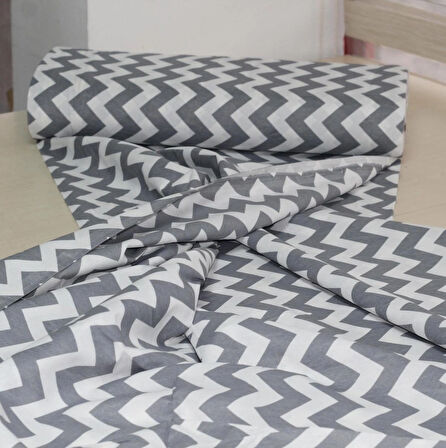 Gri Zik Zak Desenli Pamuklu Nevresimlik Kumaş 100*240 cm  Metrelik Çarşaf Yastık Ev Tekstil Kumaşı