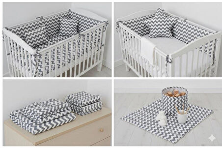 Gri Zik Zak Desenli Pamuklu Nevresimlik Kumaş 100*240 cm  Metrelik Çarşaf Yastık Ev Tekstil Kumaşı