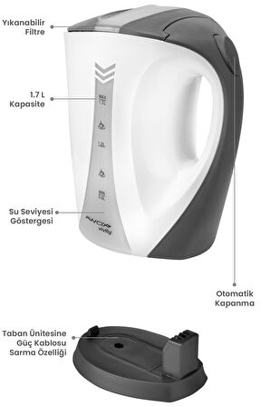 AwoxVivity Açık Rezistanslı Su Isıtıcı Kettle Beyaz