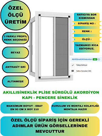 Plise Pileli Akordiyon Sürgülü Kapı Sinekliği 0-90 En, 0-210 Boy