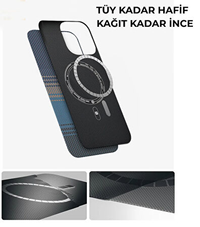 iPhone 16 Pro Max Uyumlu MagSafe Kevlar Karbon Fiber Arka Koruma Kılıf (Çöl Rengi) – Premium Seri