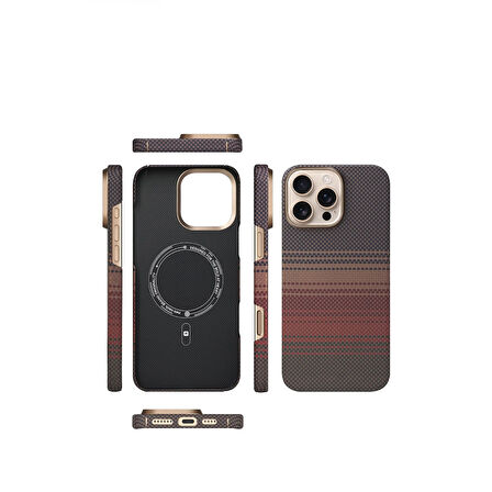 iPhone 16 Pro Max Uyumlu MagSafe Kevlar Karbon Fiber Arka Koruma Kılıf (Çöl Rengi) – Premium Seri