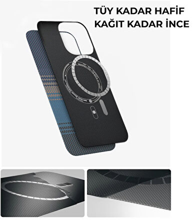 iPhone 16 Pro Max Uyumlu MagSafe Karbon Kevlar Arka Koruma Premium Kılıf (Mavi Renk)-Ultra İnce Seri