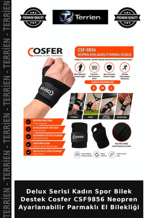 Delux Serisi Kadın Spor Bilek Destek Cosfer CSF9856 Neopren Ayarlanabilir Parmaklı El Bilekliği