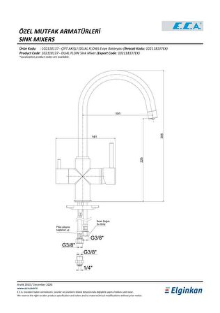 E.C.A Dual Flow Arıtmalı Çift Akışlı Eviye Bataryası 102118137