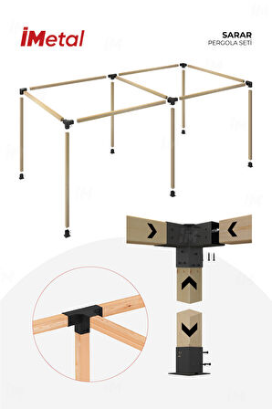İmetal Sarar İki Bölümlü Hazır Ahşap Pergola Seti 90x90 mm Ahşaplar ve Tente Dahil