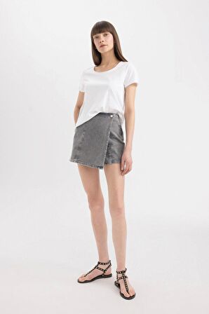 DeFacto Yüksek Bel Mini Jean Şort Etek C0695AX24SMNM55