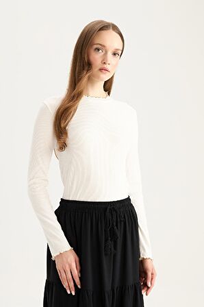 DeFacto Fitilli Kaşkorse Basic Düz Uzun Kollu Tesettür Tişort Tunik E9540AX25SPER105