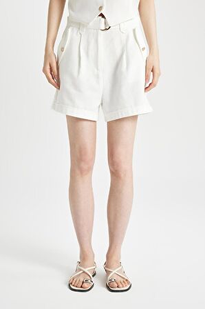 DeFacto Relax Fit Yüksek Bel Crop Fit Keten Karışımlı Şort C9579AX24SMWT32