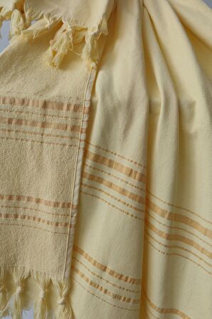 Sevim Sarı Çizgili Pamuk Havlu Peştemal 90x170cm - Yumuşak Ve Yüksek Su Emici - %100 Pamuk