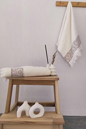 2'li Kabartma Bordürlü & Püsküllü Havlu Seti - %100 Pamuk El  Havlusu - 50X85 cm-Bordo