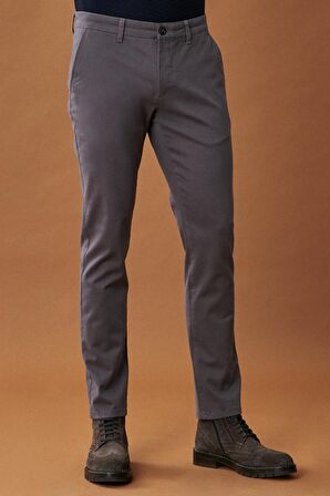Erkek Antrasit Kanvas Slim Fit Dar Kesim Yan Cep Esnek Chino Pantolon