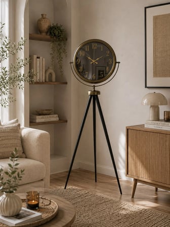 Eskitme Retro Aynalı Tripod 150 x 45 Cm Ayaklı Saat iegxx