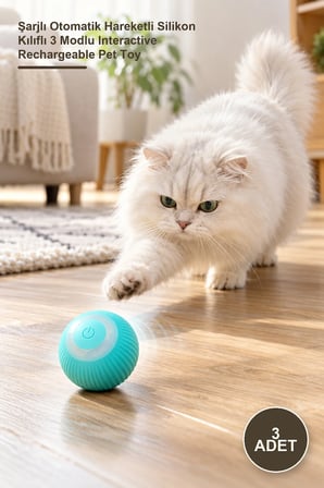 3 Adet İnteraktif Kedi Köpek Oyun Topu – Şarjlı Otomatik Hareketli Silikon Kılıflı 3 Modlu Interactive Rechargeable Pet Toy