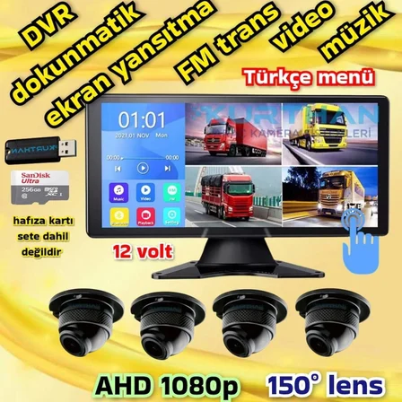 4 ADET 1080P AHD 150'' ULTRA MİNİ KAMERA DVR DOKUNMATİK EKRAN  VİDEO MÜZİK