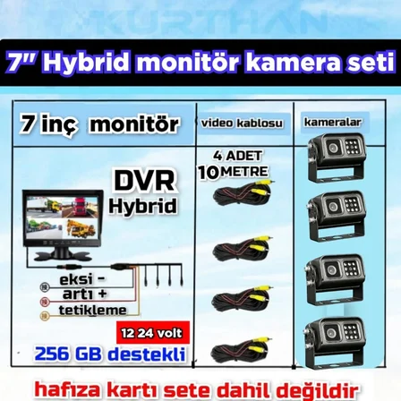 4 ADET METAL KASA LEDLİ KAMERA  7 İNÇ QLED IPS DVR MONİTÖR  12*24 VOLT 256 GB