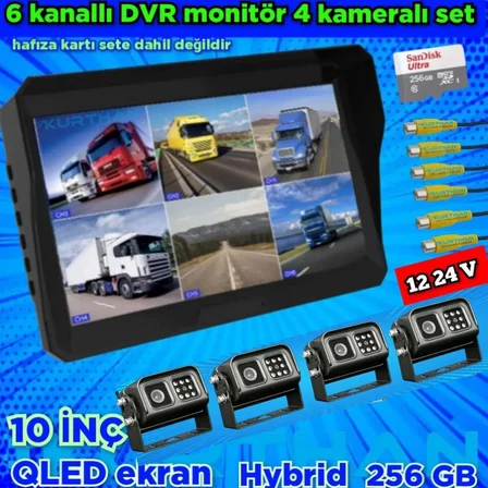4 ADET METAL KASA IR KAMERA 6 KANALLI 10'' DVR MONİTÖR SETİ 12-24 V 256 GB