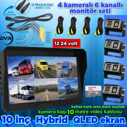 4 ADET METAL KASA IR KAMERA 6 KANALLI 10'' DVR MONİTÖR SETİ 12-24 V 256 GB