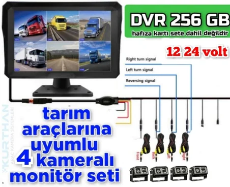 4 ADET METAL KASA IR KAMERA 6 KANALLI 10'' DVR MONİTÖR SETİ 12-24 V 256 GB