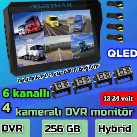 4 ADET METAL KASA IR KAMERA 6 KANALLI 10'' DVR MONİTÖR SETİ 12-24 V 256 GB