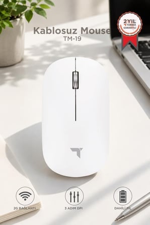 Delux Serisi Tablet Çalışma Bilgisayar Mouse Çift Modlu Sessiz Kablosuz Fare TM19 Beyaz