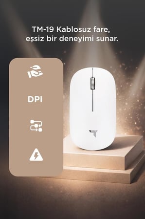 Delux Serisi Tablet Çalışma Bilgisayar Mouse Çift Modlu Sessiz Kablosuz Fare TM19 Beyaz