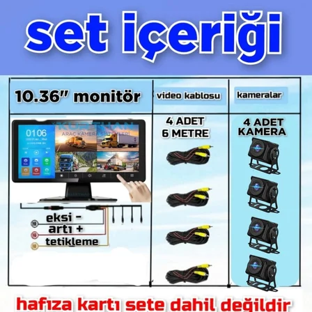 4 ADET AHD 180 DERECE KAMERA DVR VİDEO MÜZİK  DOKUNMATİK  MONİTÖR 12 V