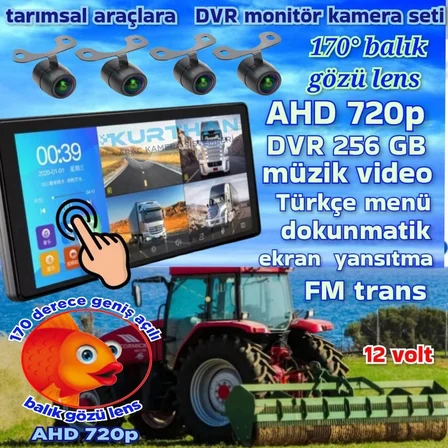 4 ADET BALIK GÖZÜ LENS AHD 720P 170'' KAMERA 10.36'' DOKUNMATİK EKRAN VİDEO MÜZİK  DVR  256 GB 12 V