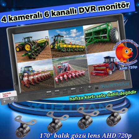 LEDSİZ 4 ADET AHD 720P BALIK GÖZÜ KELEBEK KAMERA  6 KANALLI 10 İNÇ QLED  EKRAN  256 GB 12 VOLT