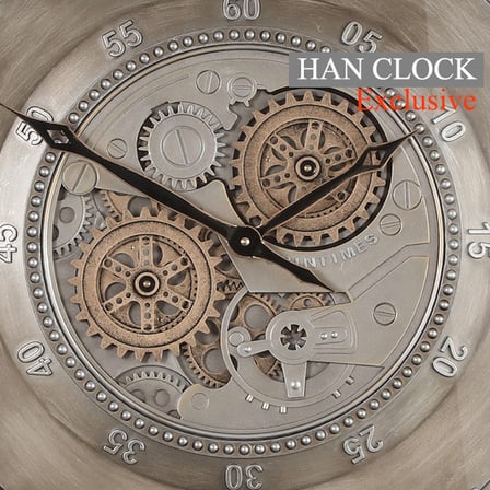 Han Clock Silver Line Gear Metal Çarklı Duvar Saati (Gümüş-Altın)