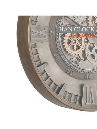 Han Clock Silver Line Gear Metal Çarklı Duvar Saati (Gümüş-Altın)