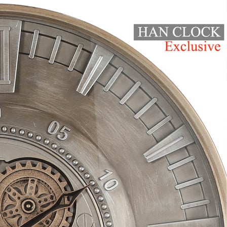 Han Clock Silver Line Gear Metal Çarklı Duvar Saati (Gümüş-Altın)