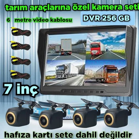 4 ADET 4X3 CM. AHD 720P 170 DERECE  BALIK GÖZÜ LENS KAMERA 7 İNÇ 256 GB QLED DVR MONİTÖR SETİ 12 V