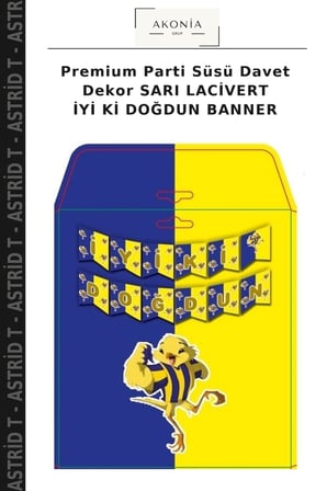 Premium Parti Süsü Davet Dekor SARI LACİVERT İYİ Kİ DOĞDUN BANNER
