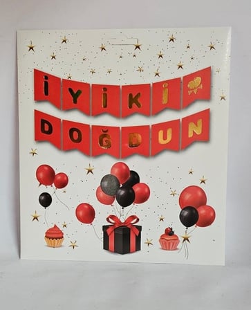 Premium Süsleme Yazılı Pano Etkinlik İYİ Kİ DOĞDUN KIRMIZI GOLD VARAKLI BANNER