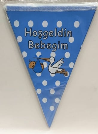Özel Üretim Duvar Süsü Hatıra Erkek Bebek Hoş Geldin Bebeğim Üçgen Flama Mavi