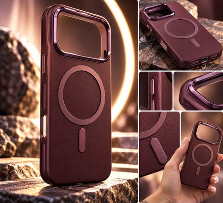 Premium Vegan Deri Kılıf Nar Cover iPhone 17/18 Pro ile Uyumlu MagSafe