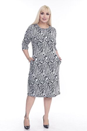 Jakarlı Cepli Kışlık Büyük Beden Elbise 4D-2260