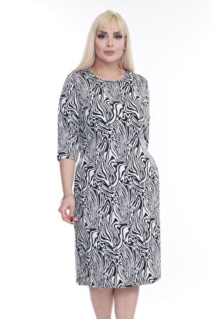 Jakarlı Cepli Kışlık Büyük Beden Elbise 4D-2260