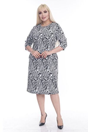 Jakarlı Cepli Kışlık Büyük Beden Elbise 4D-2260