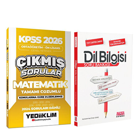 Yediiklim 2026 KPSS Ortaöğretim Önlisans Matematik Konularına Göre Çıkmış Sorular ve AKM Dil Bilgisi Soru Bankası Seti 2 Kitap