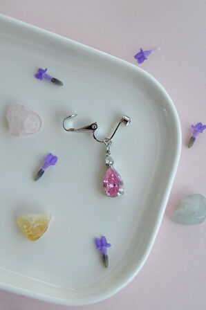 Pembe Damla Taşlı Deliksiz Göbek Piercingi