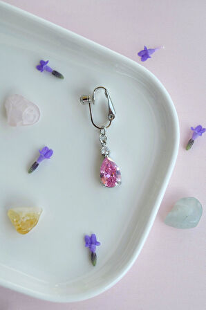 Pembe Damla Taşlı Deliksiz Göbek Piercingi