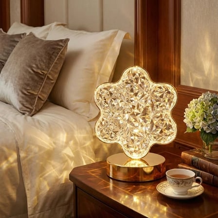 Çiçek Model Kristal LED Masa Lambası – Dokunmatik, 3 Renk Işık Modlu, Şarjlı Mini Dekoratif Gece Lambası (5671) gotlthmngoxx