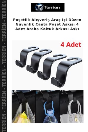 Poşetlik Alışveriş Araç İçi Düzen Güvenlik Çanta Poşet Askısı 4 Adet Araba Koltuk Arkası Askı