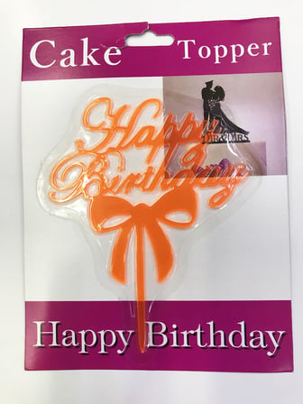 Parti Ürünleri Kutlama Malzemesi Happy Birthday Yazılı Fiyonklu Pasta Kek Çubuğu Turuncu Renk