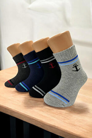 8 Çift Burun Dikişsiz Çapa Desenli Kışlık Kalın Havlu Çocuk Soket Çorap