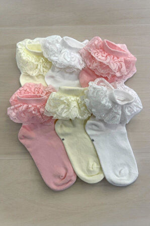 6 Çift Burun Dikişsiz Fırfırlı Kız Çocuk Çorabı