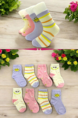 8 Çift Burun Çiçek Desenli Kız Çocuk Soket